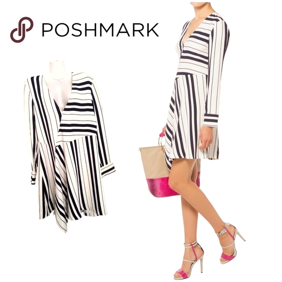 Zara Dresses Zara Designer White Navy Blue Striped V Neck Long